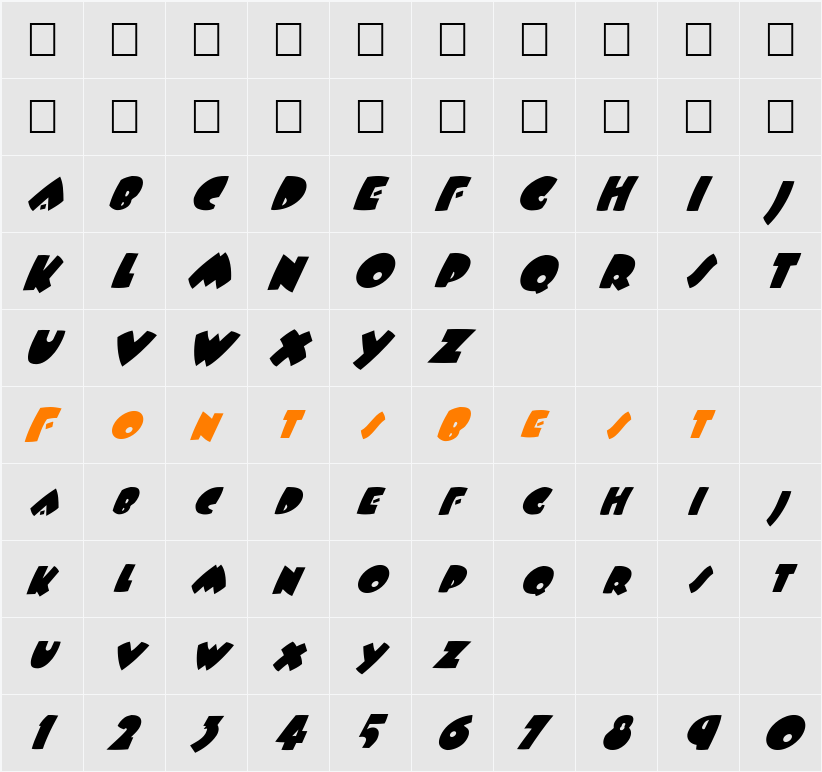 FZ JAZZY 9 ITALIC Character Map