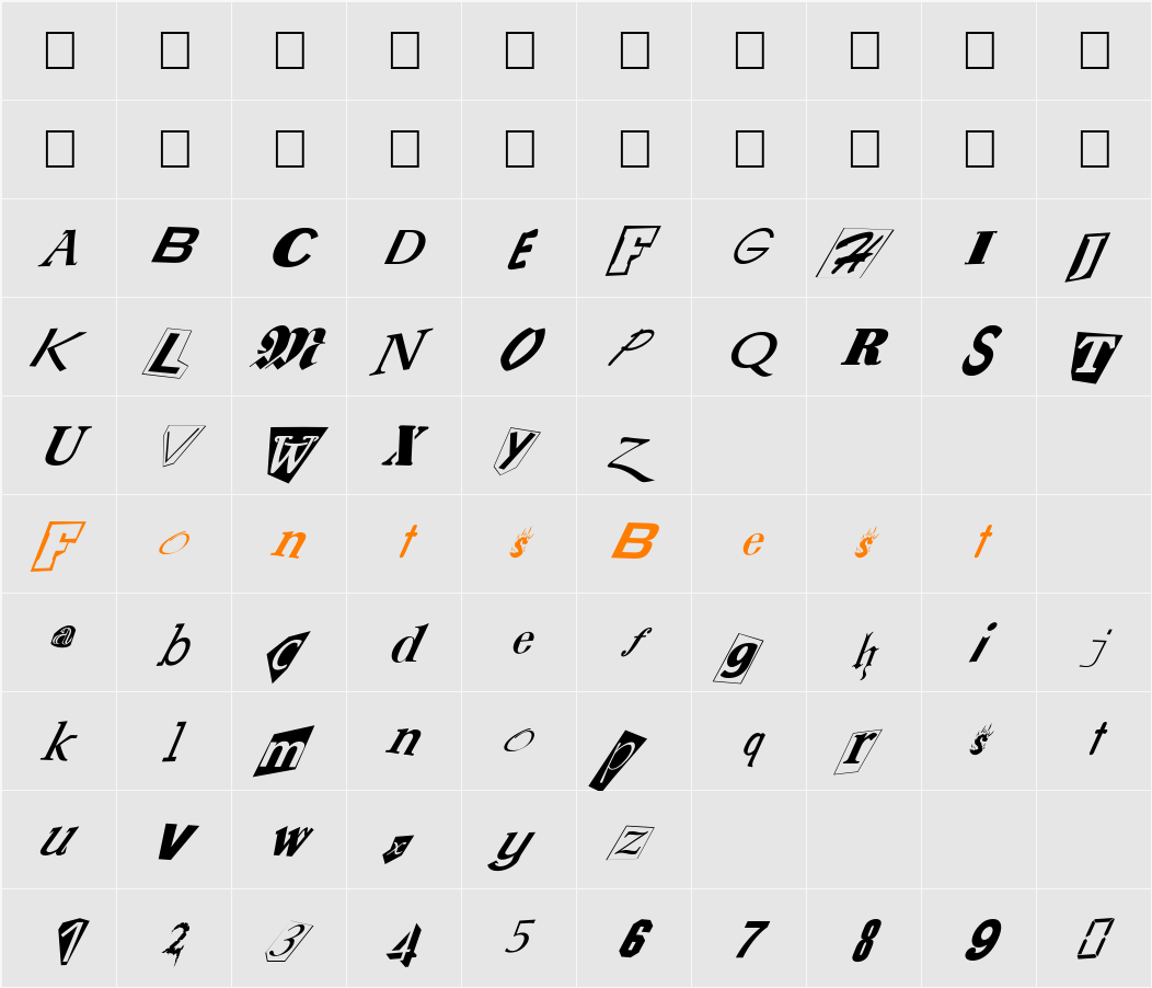 FZ UNIQUE 23 ITALIC Character Map