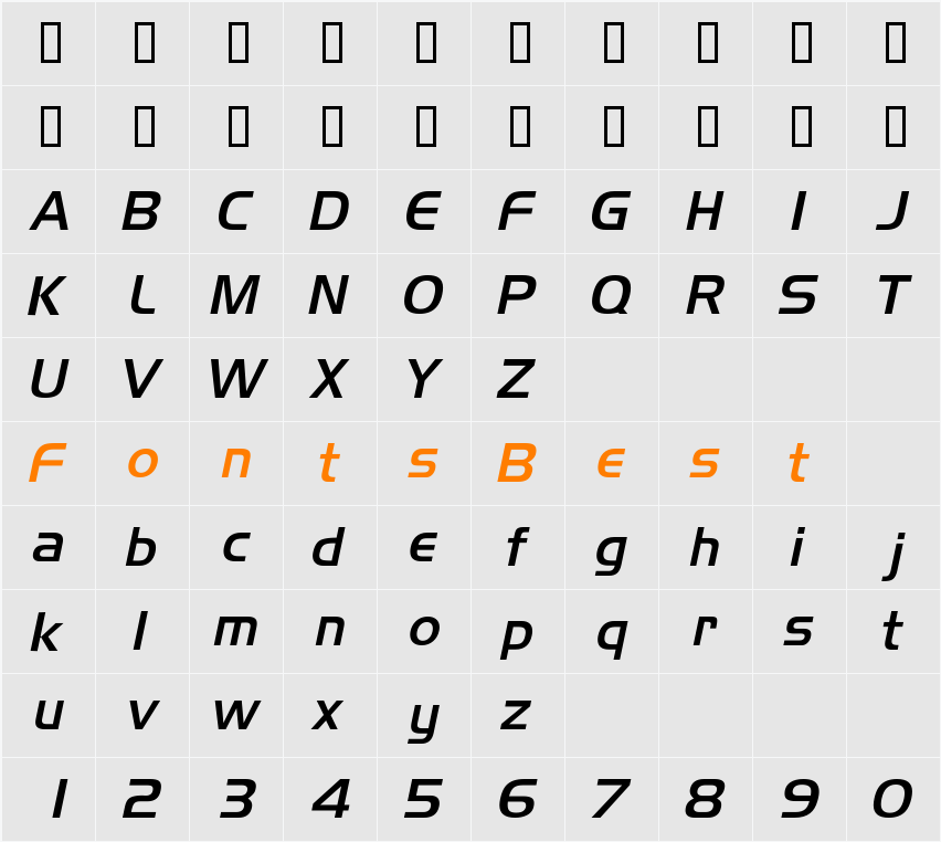 AeroLight Character Map