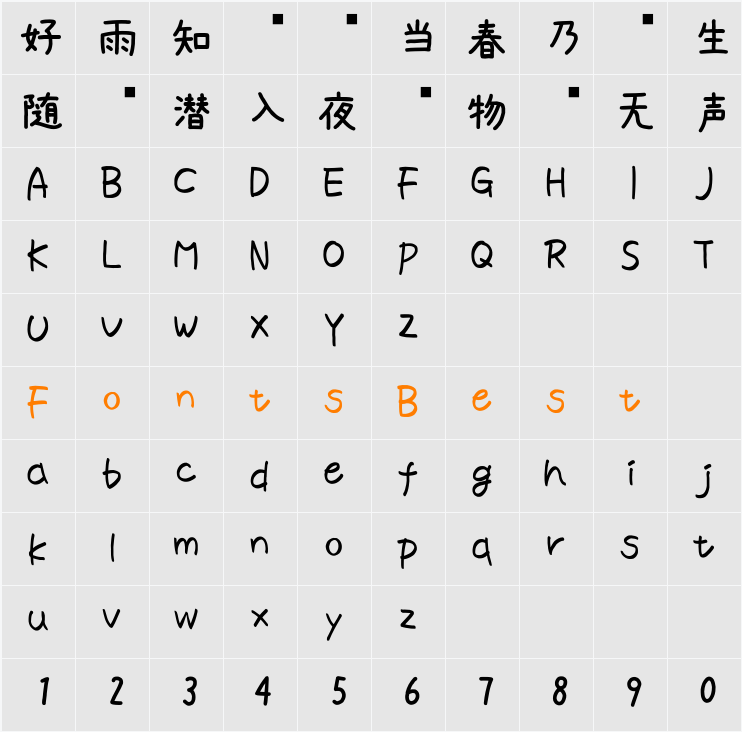 あんずもじ Character Map