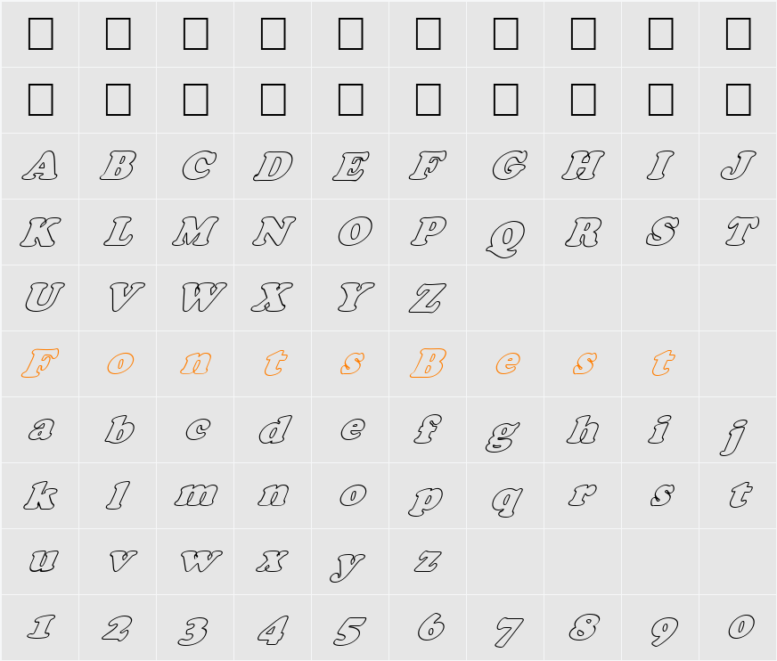 FZ ROMAN 4 HOLLOW ITALIC Character Map