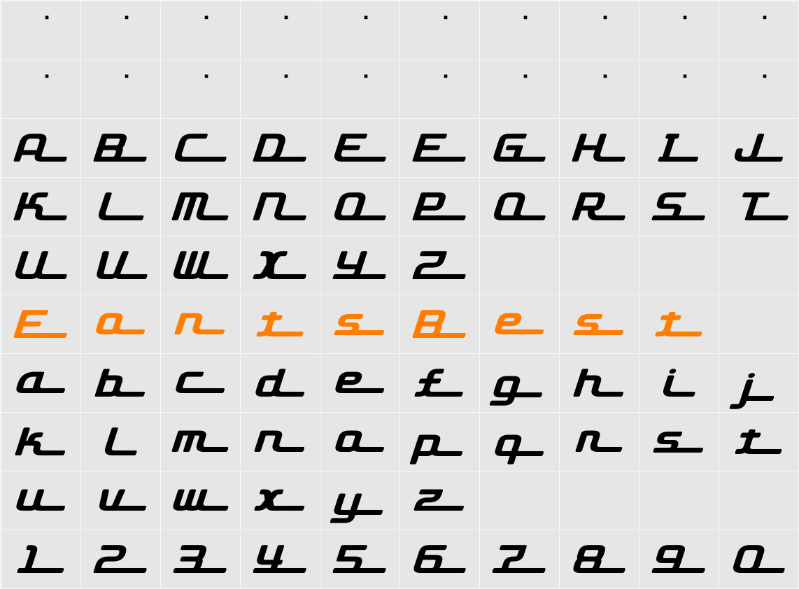 D3 Roadsterism Long Italic Character Map