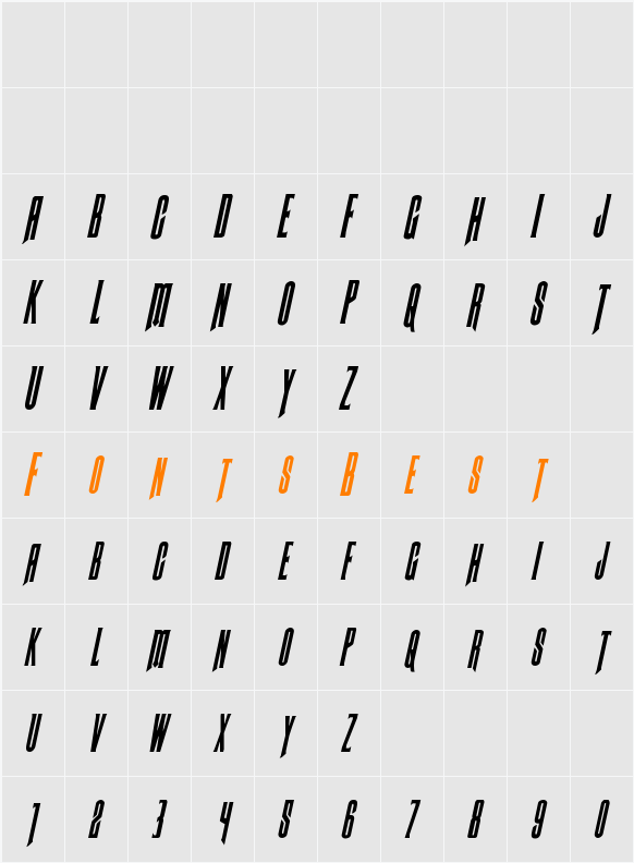 Butch & Sundance Condensed Italic Character Map