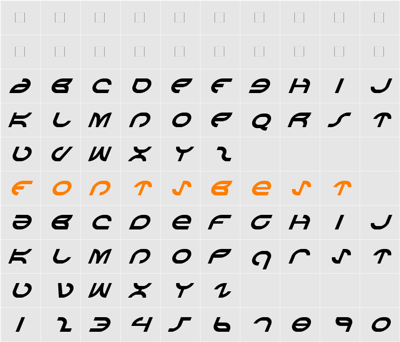 Aetherfox Italic Character Map