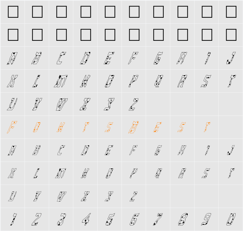 FZ UNIQUE 27 SPOTTED ITALIC Character Map