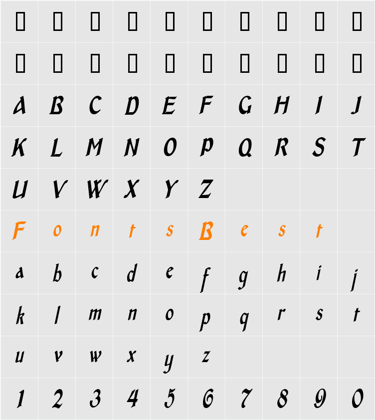 MiddleAgesCondensed Character Map