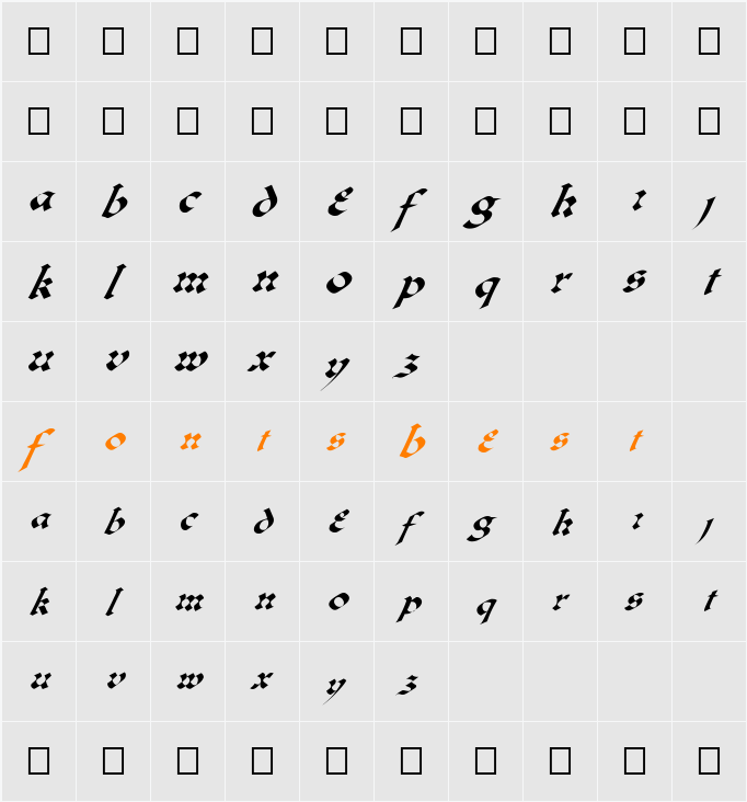 FZ JAZZY 33 ITALIC Character Map