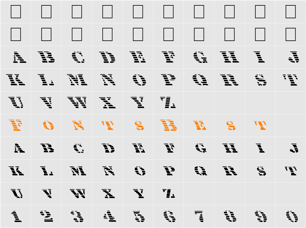 FZ UNIQUE 25 STRIPED LEFTY Character Map