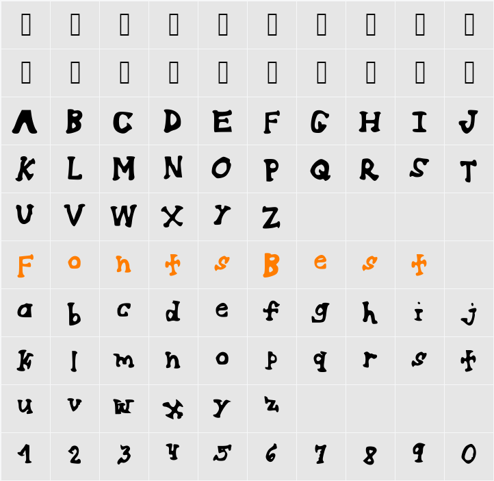 CrazySillyJumpingSerif Character Map