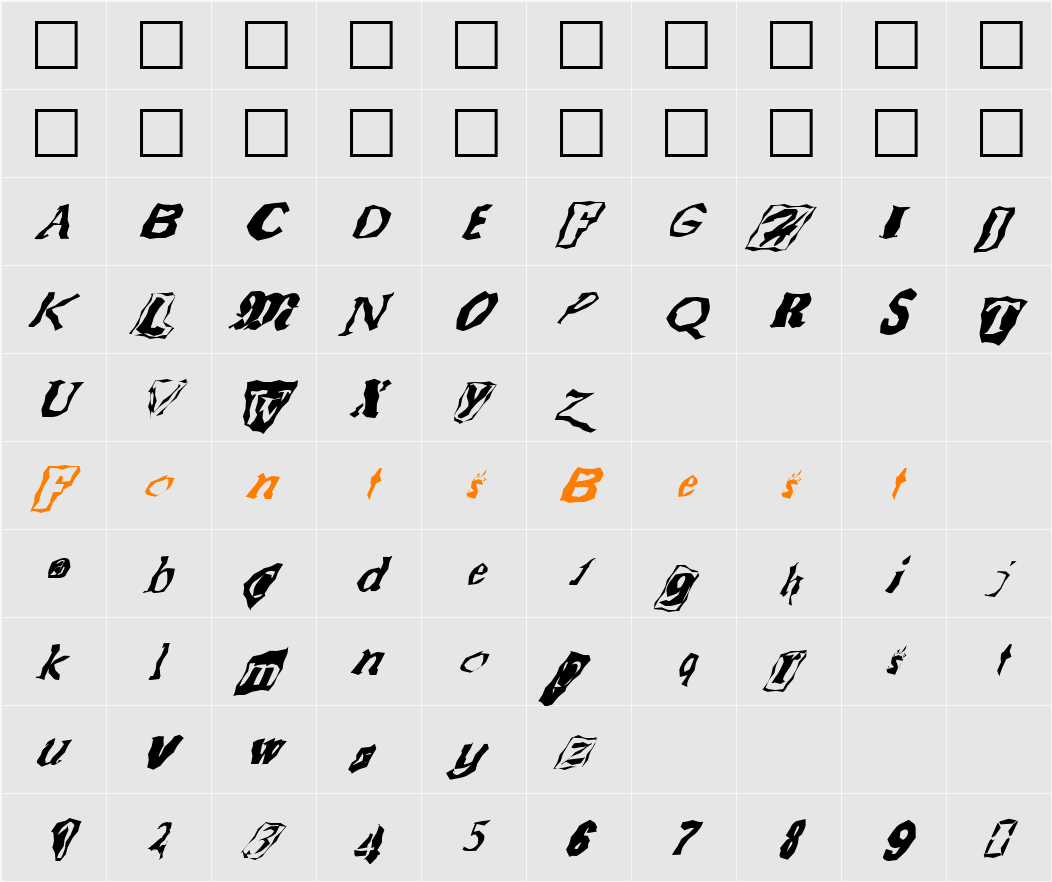 FZ WACKY 50 ITALIC Character Map