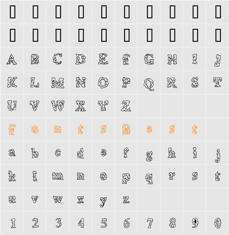 Coulures Character Map