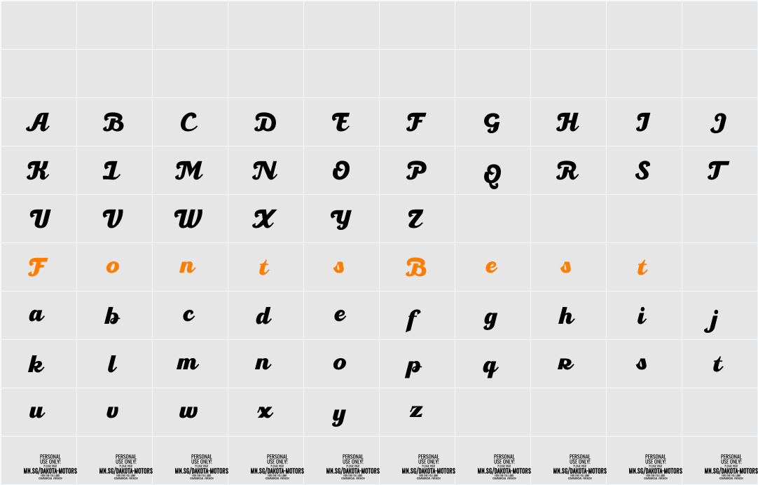 Dakota Motors PERSONAL USE Character Map