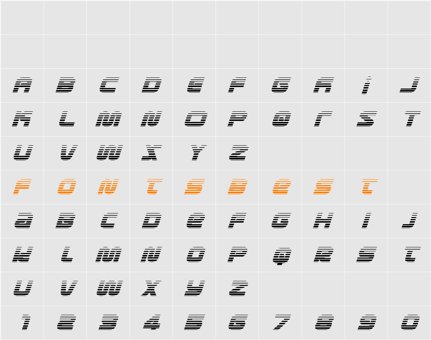 Metronauts Gradient Italic Character Map