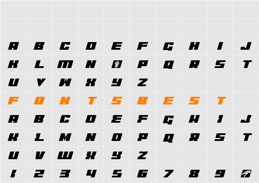 C.O.D.E.R. Italic Character Map