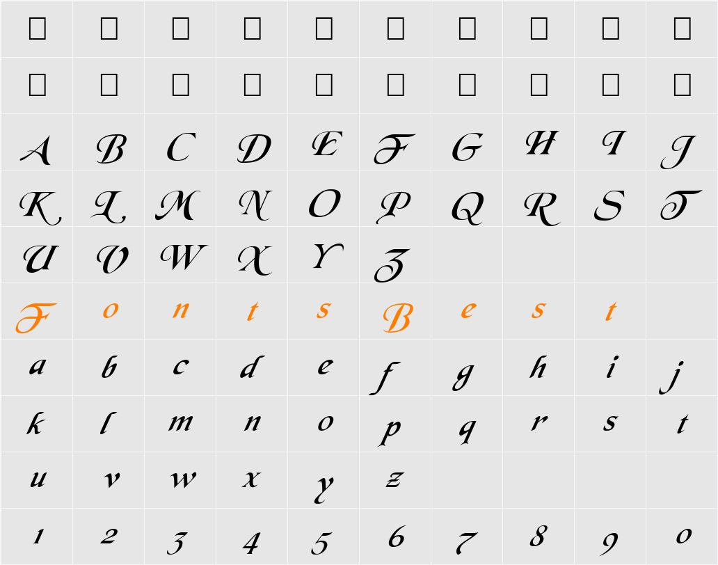 FZ SCRIPT 7 ITALIC Character Map