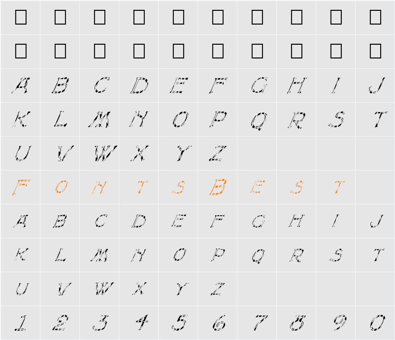 FZ UNIQUE 8 STRIPED ITALIC Character Map