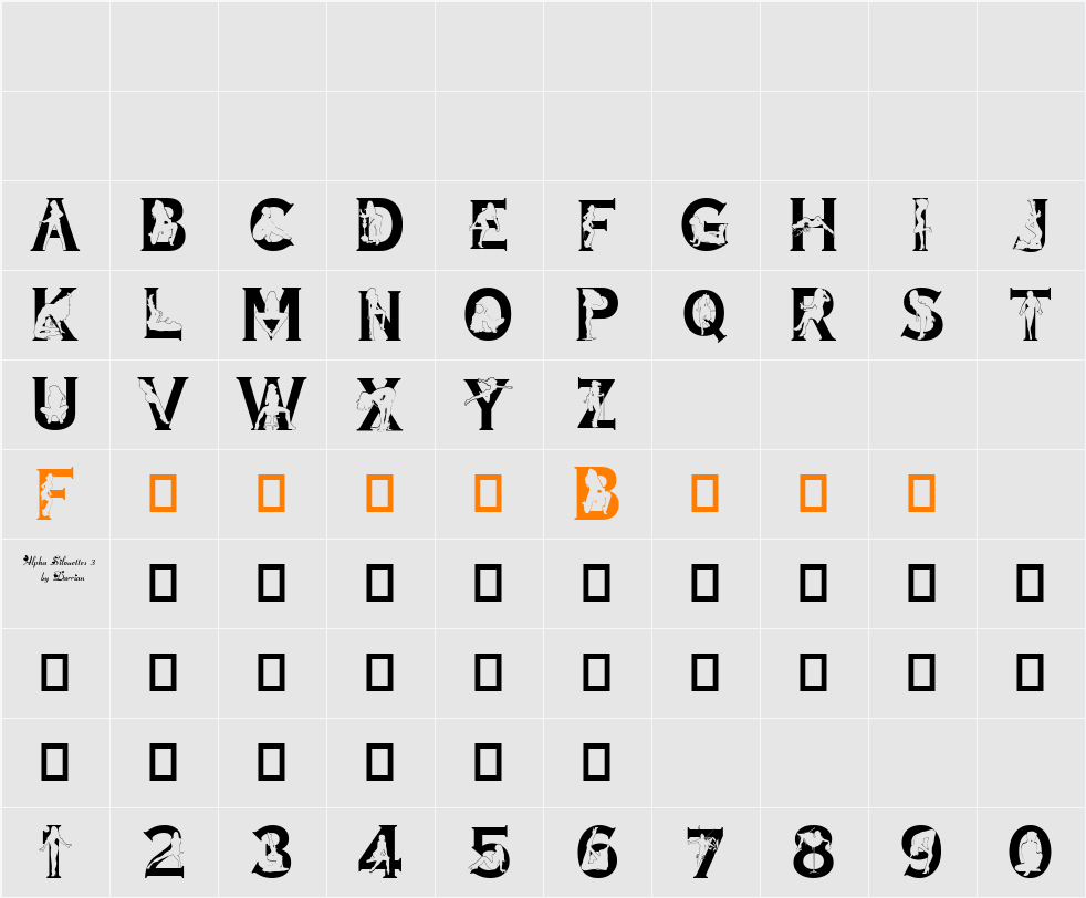 Alpha Silouettes 3 Character Map