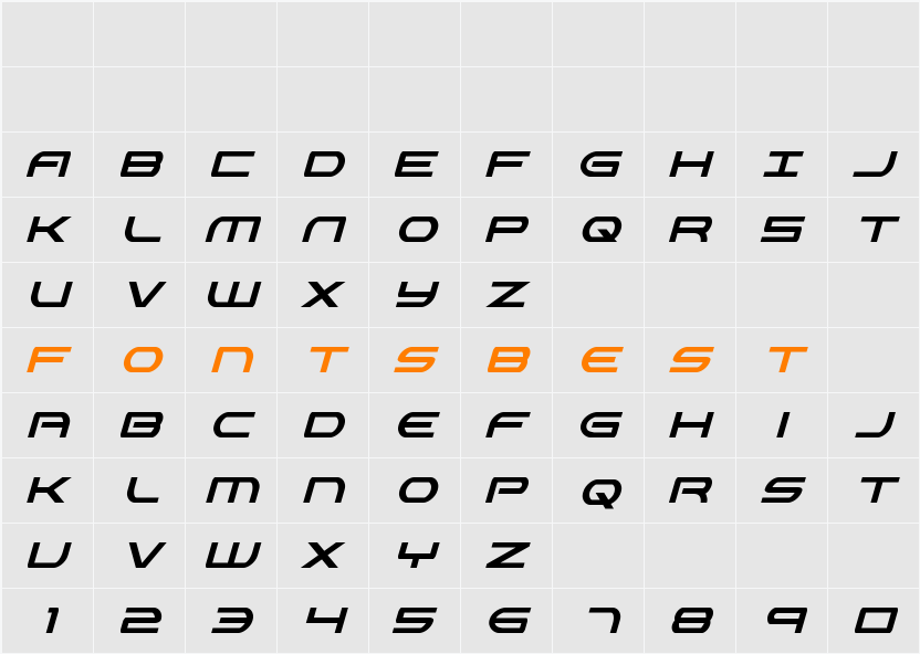 Antietam Extra-Condensed Italic Character Map