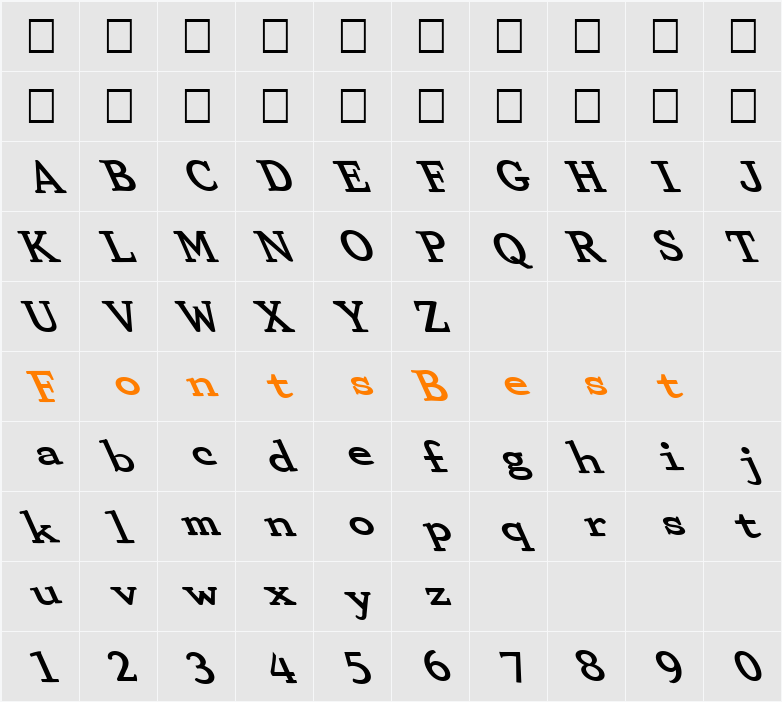 FZ ROMAN 29 LEFTY Character Map