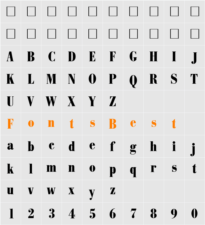 ModernBodoniCondHeavy Character Map