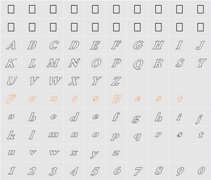 FZ ROMAN 30 HOLLOW ITALIC Character Map