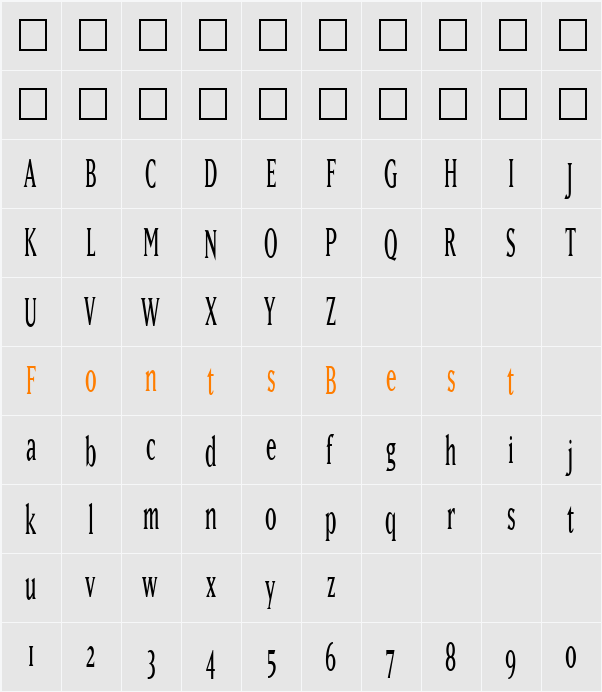 MatrixNarrowOldstyle Character Map