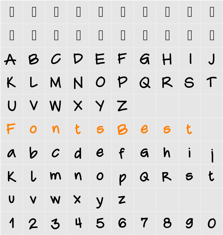 CaroHand Character Map