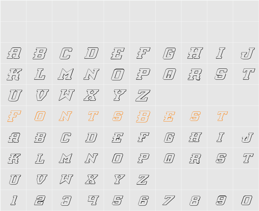 Interceptor Shadow Italic Character Map