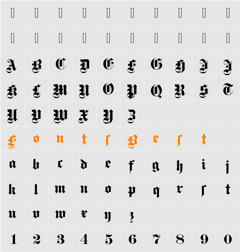 Fette Becker Gotisch Character Map