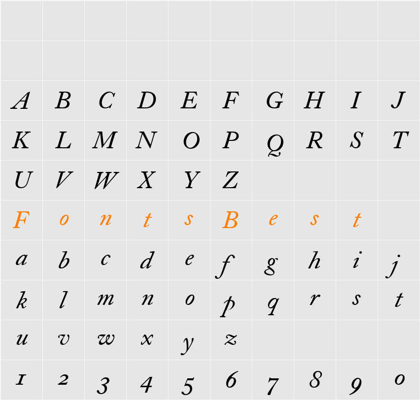 Caslon Book BE Character Map