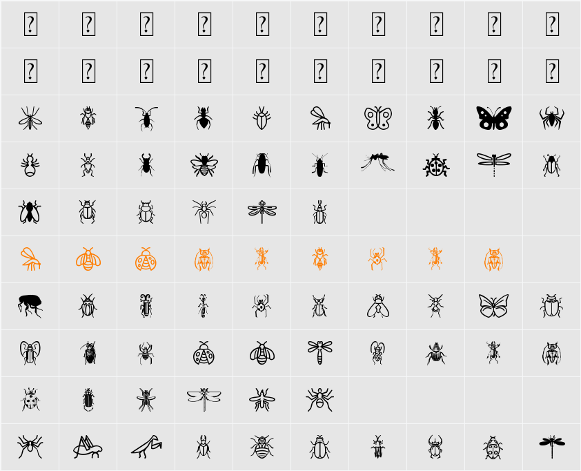 Insect Icons Character Map