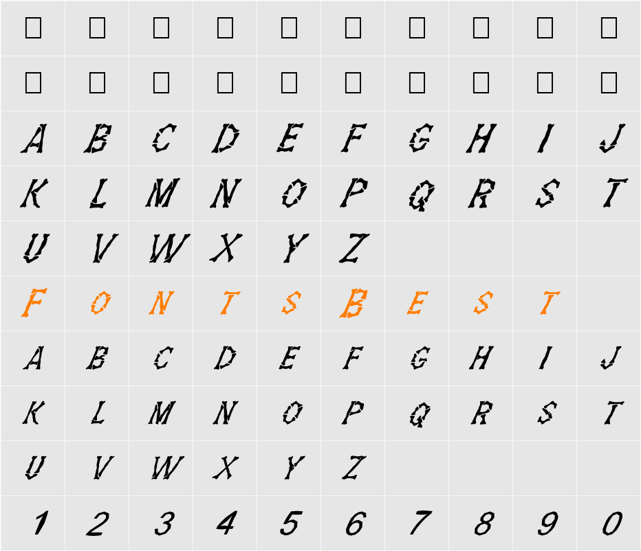 FZ UNIQUE 5 MANGLED ITALIC Character Map