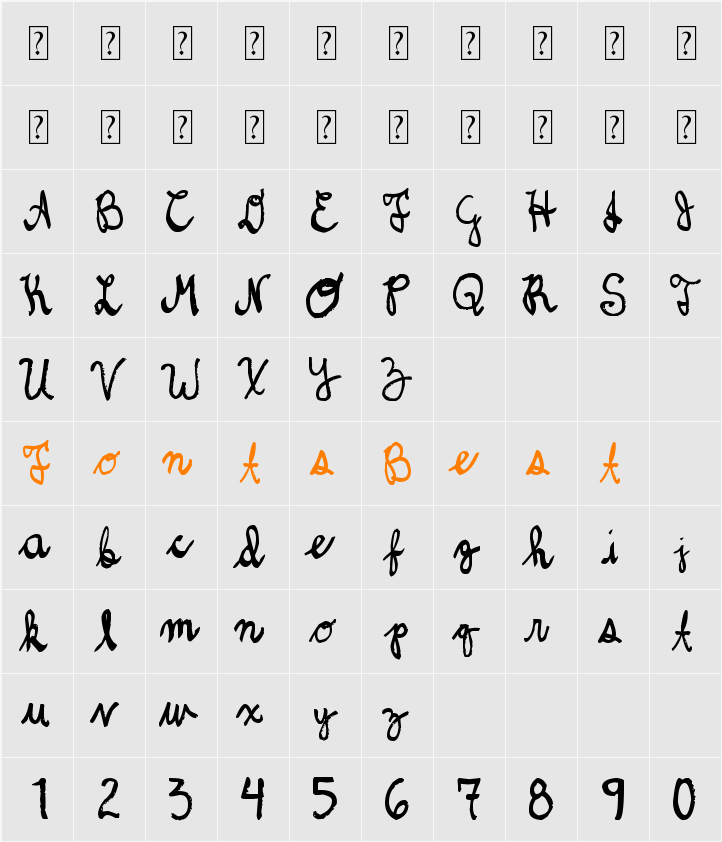 DENNE CURSIVE Character Map