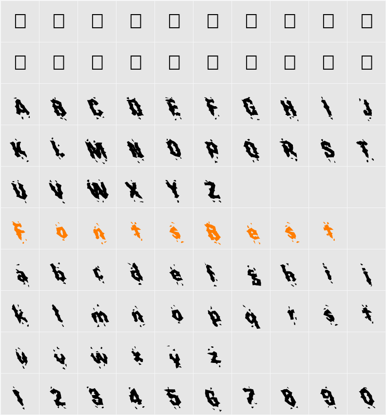 FZ WACKY 31 LEFTY Character Map