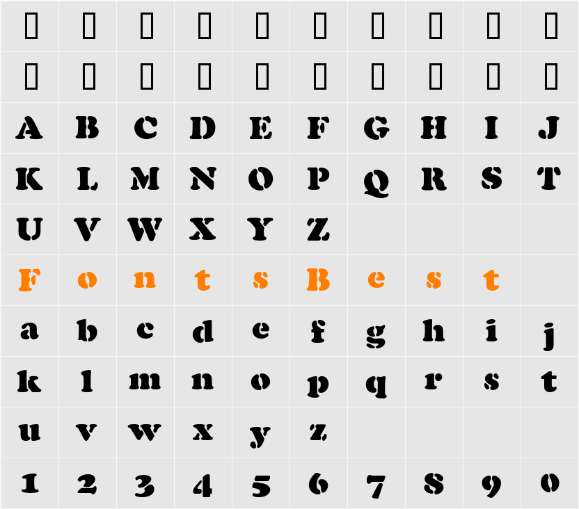 Cooper-Black-Stencil Character Map