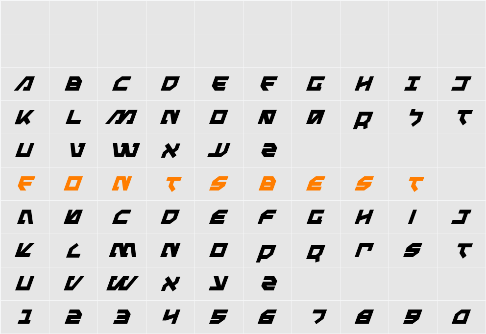 Metal Storm Bold Italic Character Map