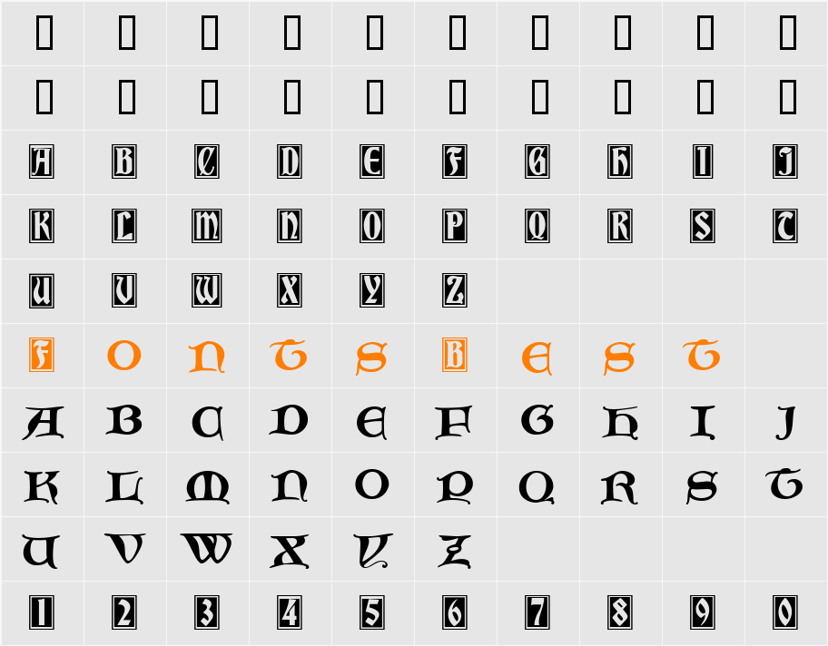 Initials Bradley and Caxton Character Map