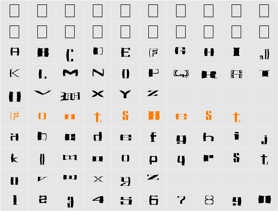 FZ WARPED 16 EX Character Map