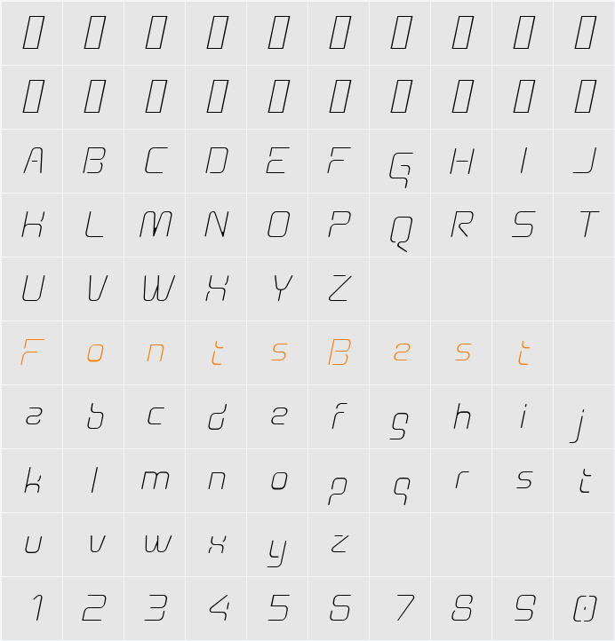 Aunchanted Thin Oblique Character Map