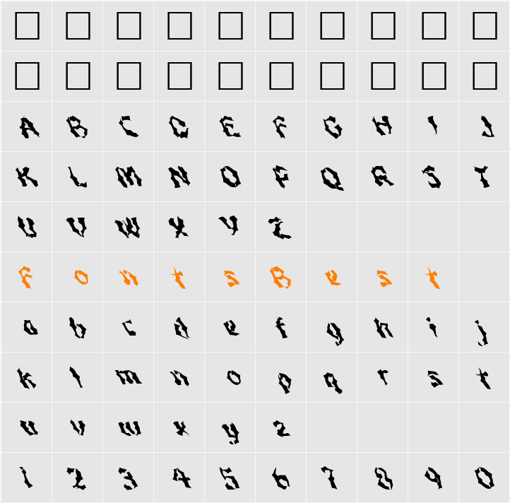 FZ WACKY 49 LEFTY Character Map