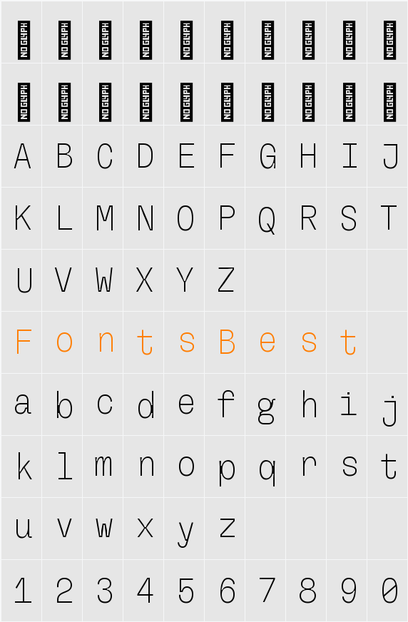 Fliege Mono Thin Character Map