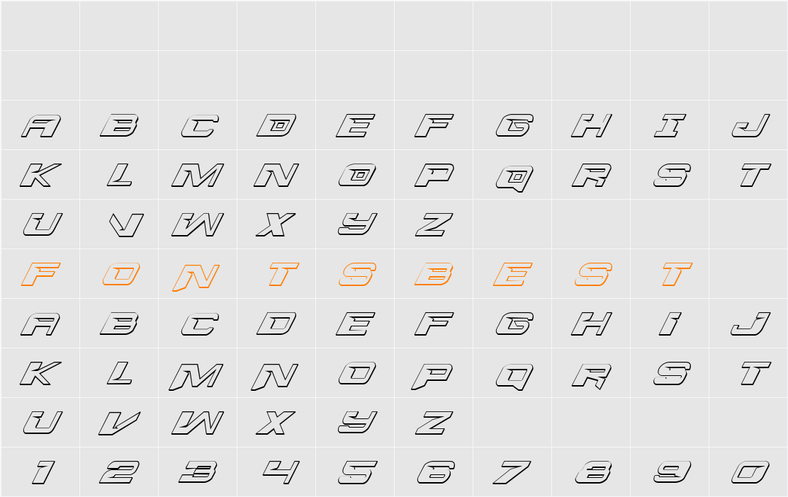 Interdiction 3D Italic Character Map