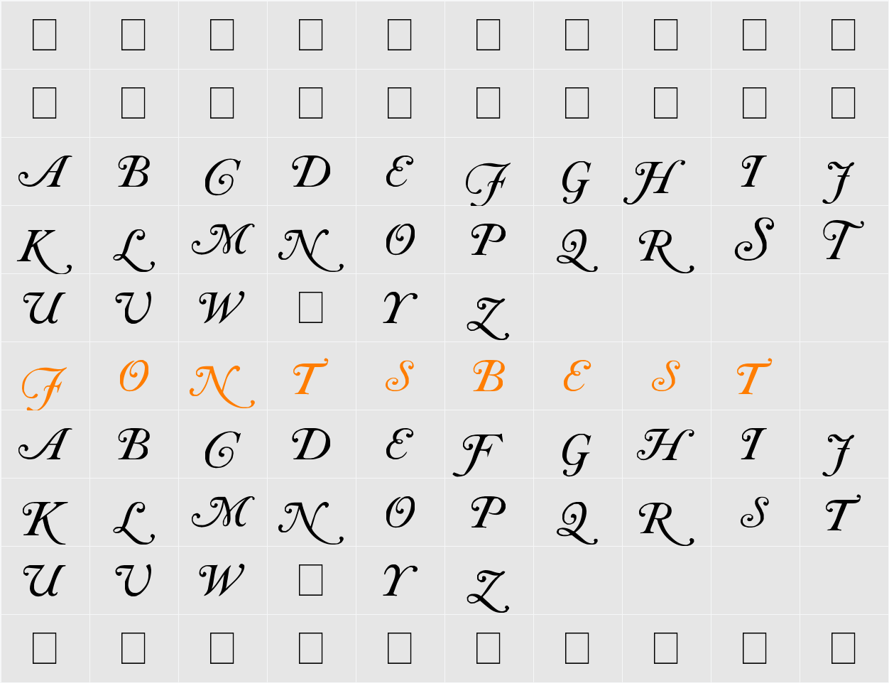 Caslon Initials Character Map