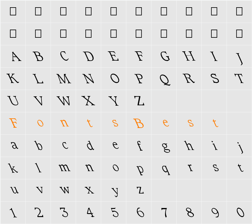 FZ ROMAN 23 LEFTY Character Map