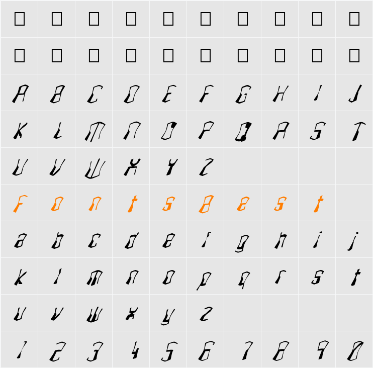 FZ WARPED 4 ITALIC Character Map