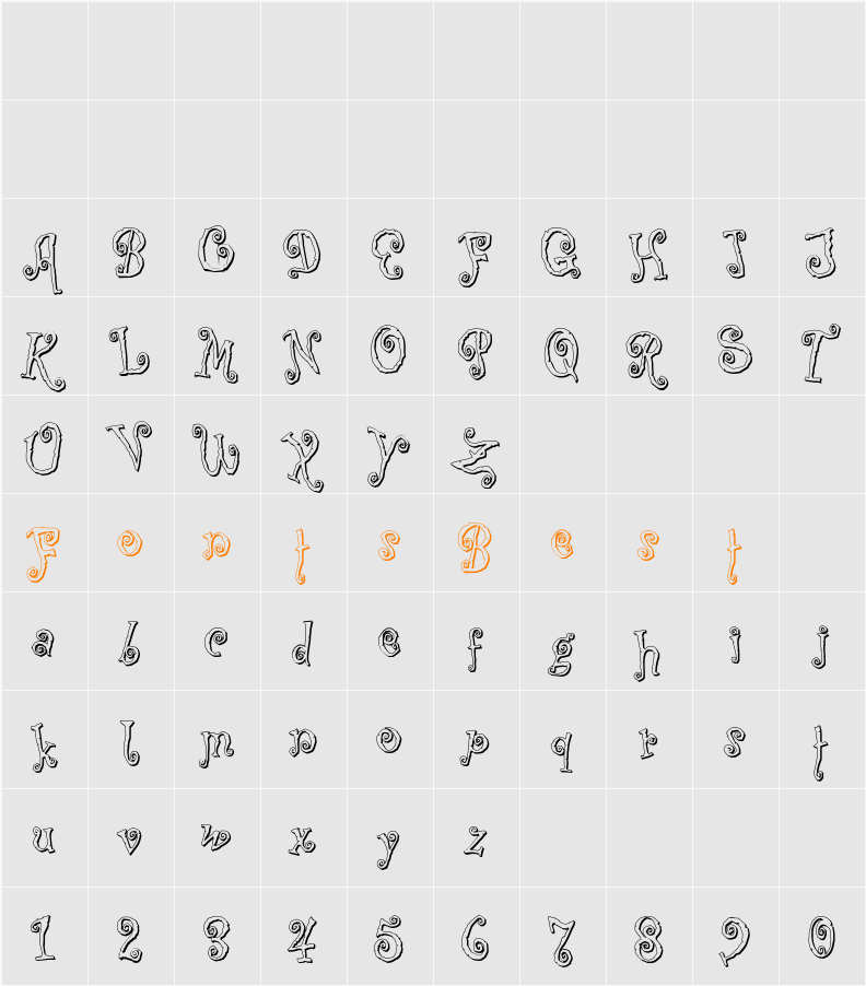 Corps-Script-Shadow Character Map