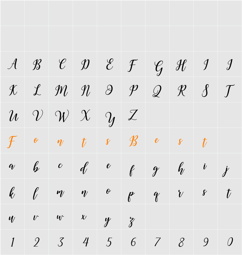 Madelina Bold Character Map