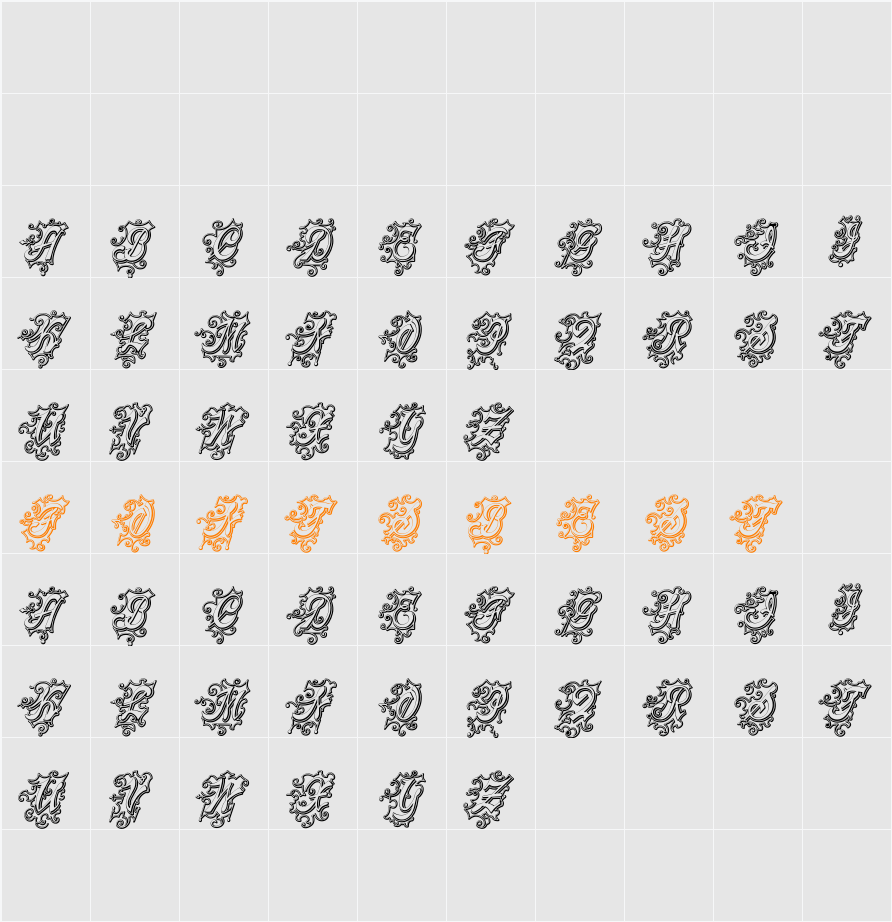 CentennialScriptFancy Three Character Map