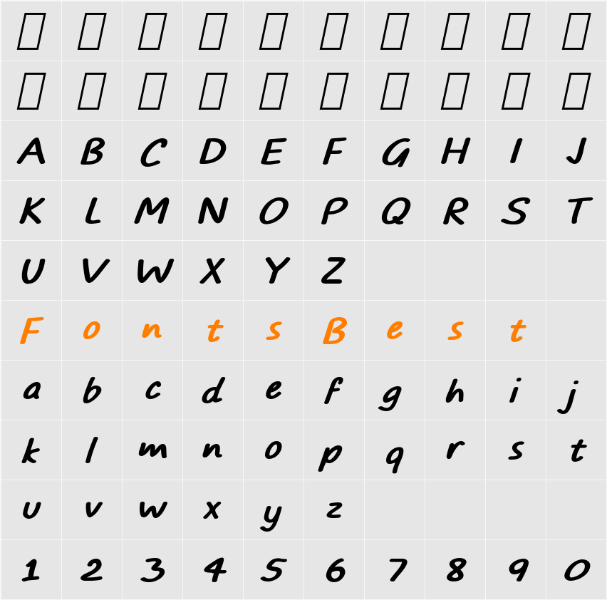 TYPO COMICS Bold Italic DEMO Character Map