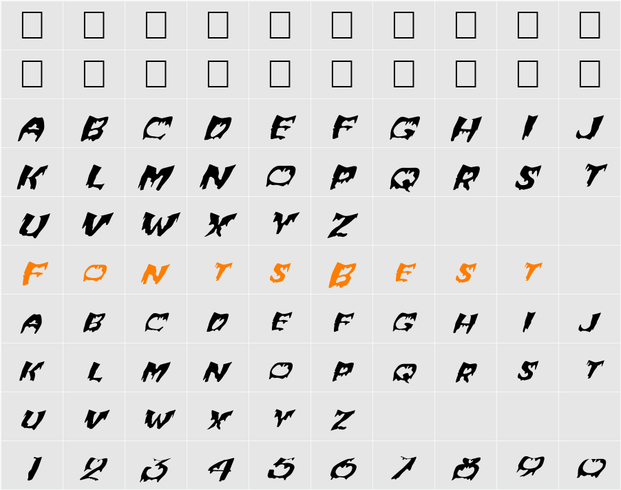 FZ WARPED 6 ITALIC Character Map